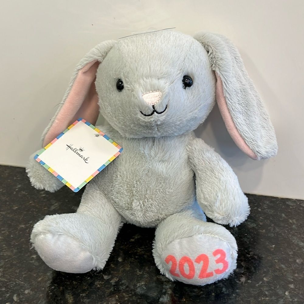 Hallmark 2023  Gray & Pink Plush Bunny Rabbit Lovey Soft Baby Toy Stuffed Animal